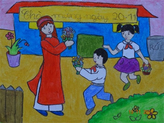 Bộ sưu tập tranh vẽ cô giáo và học sinh, tranh vẽ kỷ niệm 20/11 70